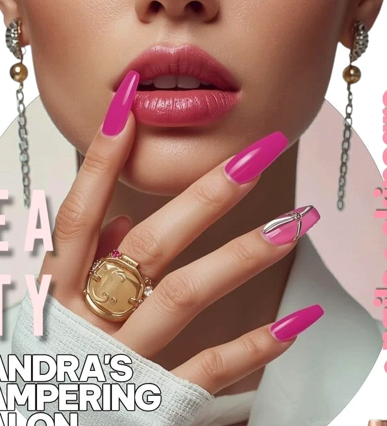 Pink manicure and glossy beauty look