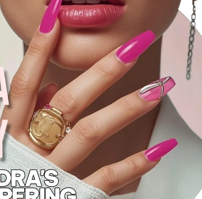 Detailed pink manicure close-up